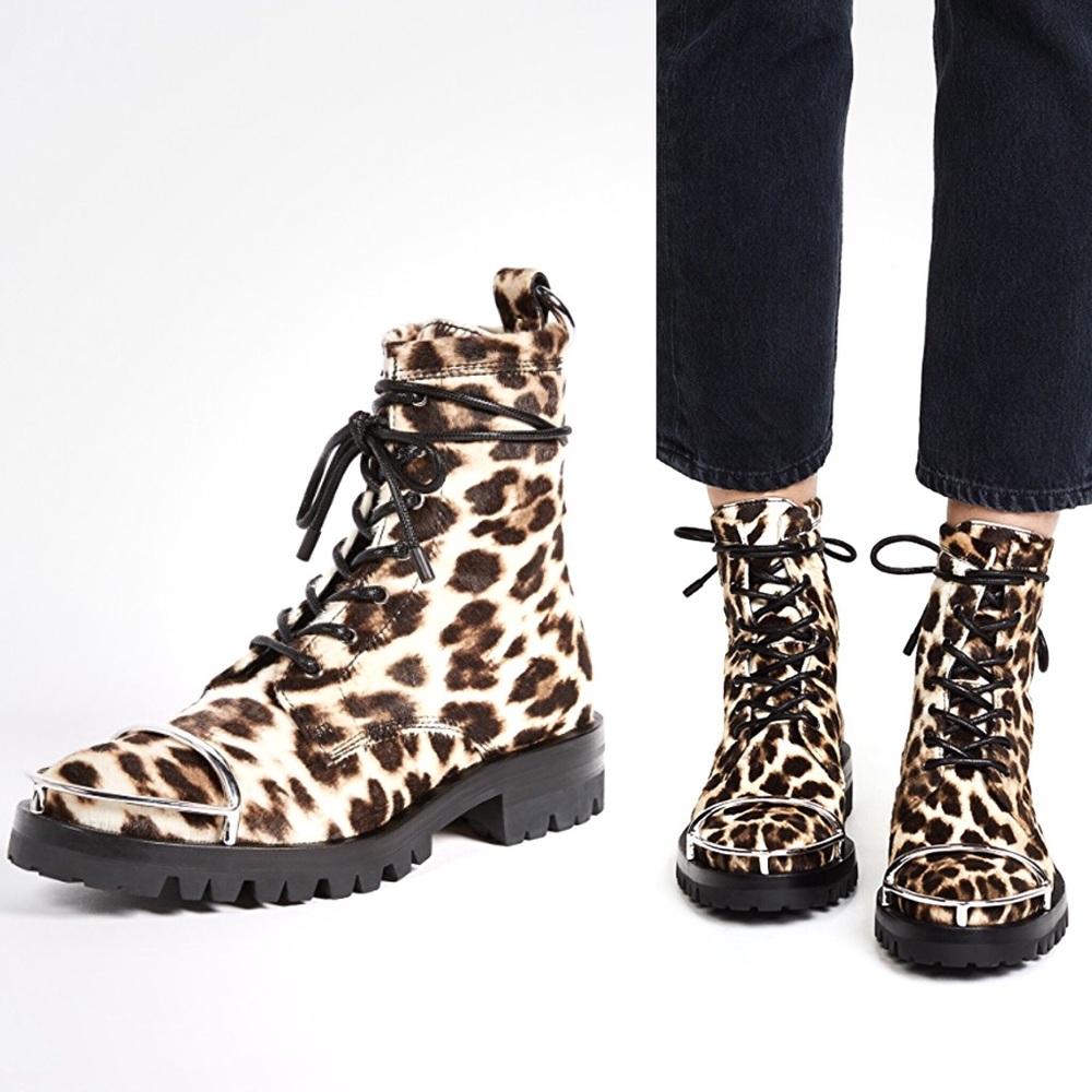 Alexander Wang Lyndon Leopard Print Combat Boots - Picture 1 of 8